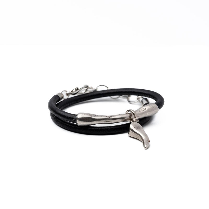 Metal bar and leather wrap bracelet (BR-475)