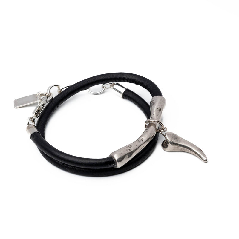 Metal bar and leather wrap bracelet (BR-475)