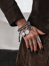 Chunky Coin Charm Bracelet with Leather Closure