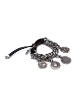 Chunky Coin Charm Bracelet with Leather Closure