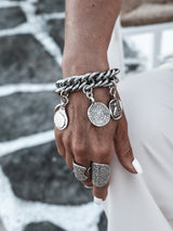 Chunky Coin Charm Bracelet with Leather Closure