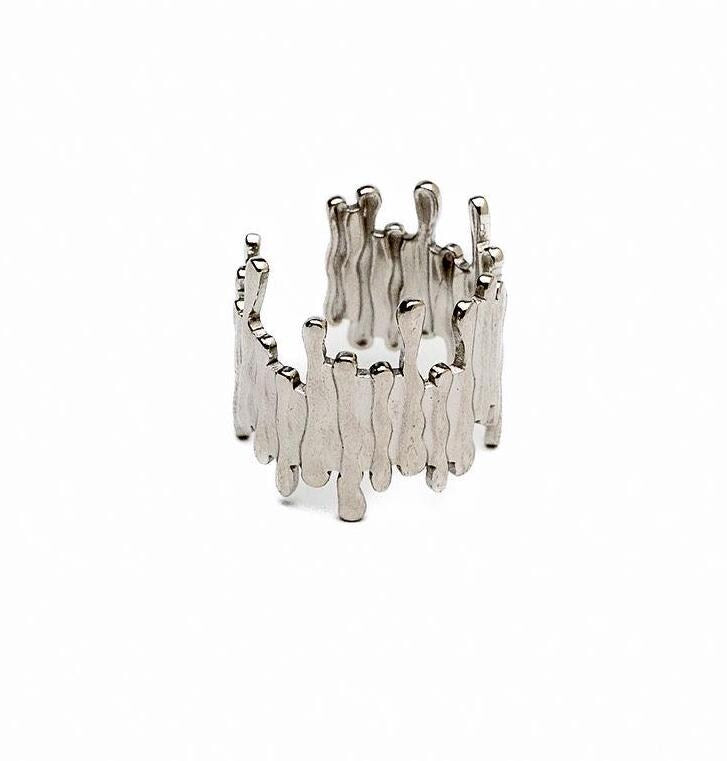 Ring with Irregular Vertical Bars Silver Plated, Adjustable Stainless Steel Ring, Irregular Rods Geometric, Gift for special occasions,