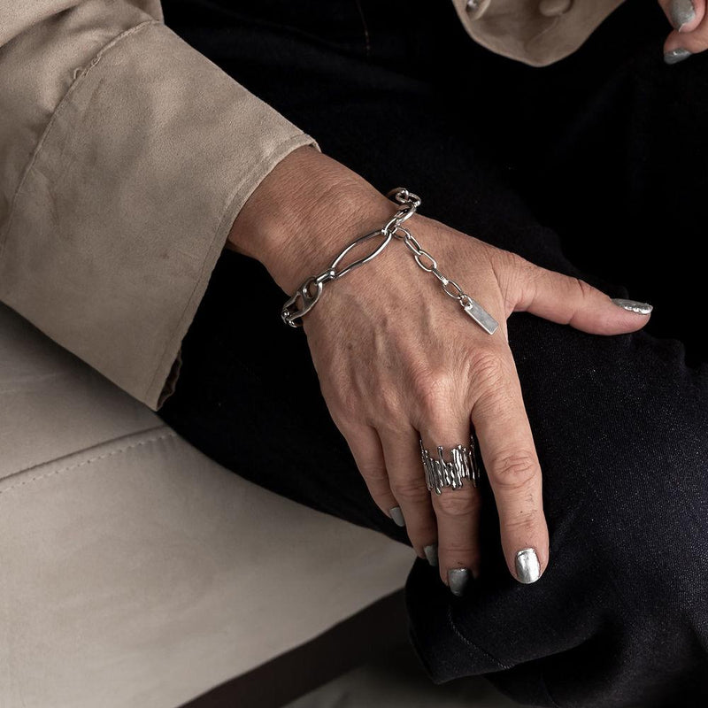 Ring with Irregular Vertical Bars Silver Plated, Adjustable Stainless Steel Ring, Irregular Rods Geometric, Gift for special occasions,