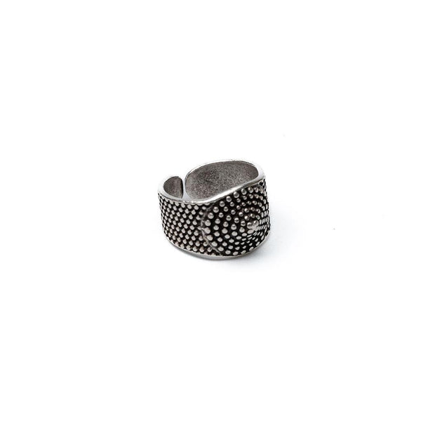 Silver plated dark ethnic cone and dots ring, pinky ring, thumb ring, Adjustable, Unisex gift