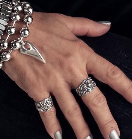 Silver plated dark ethnic cone and dots ring, pinky ring, thumb ring, Adjustable, Unisex gift