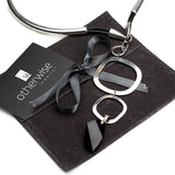 Edgy chic choker Necklace with metal and leather and Austrian crystal pendant, Unique classy necklace for her