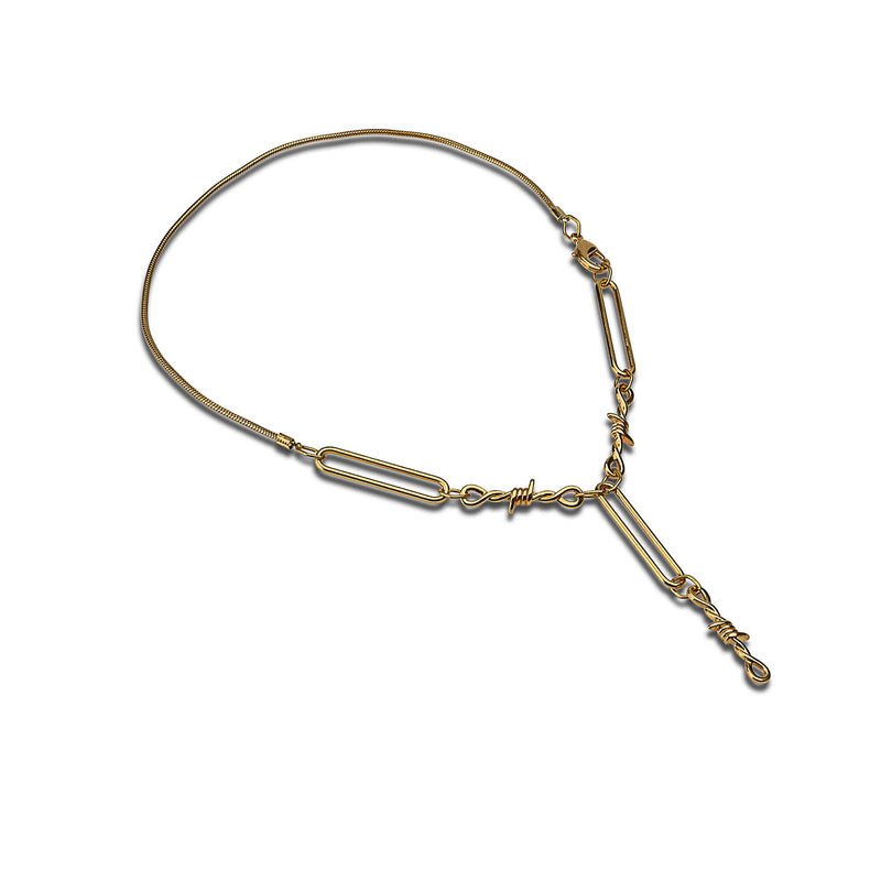 Edgy Chic gold necklace, Funky double knot necklace