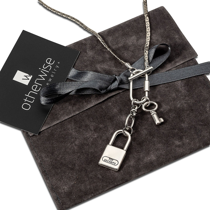 Lock and key pendant necklace, Punk chain choker, statement padlock choker, gift