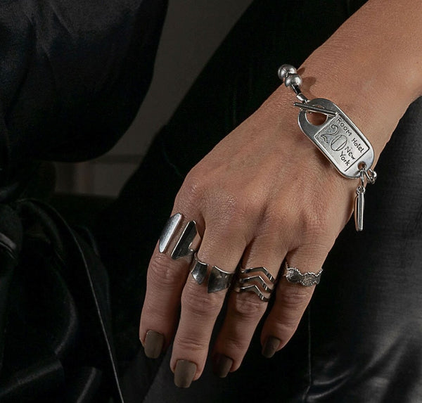 ID tag and ball chain bracelet, unode50 style bracelet, chunky chain and tag cuff