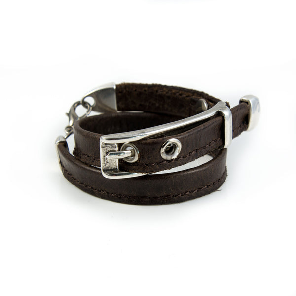 Wrap leather bracelet with statement buckle, Unisex statement Jewelry