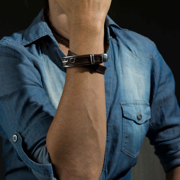 Wrap leather bracelet with statement buckle, Unisex statement Jewelry