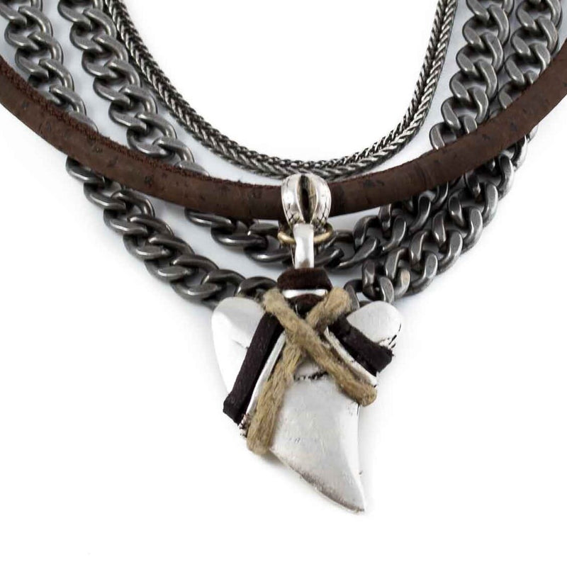 Necklace with metal tooth and iron chains, Gun Metal Chain Necklace, Unique Necklace, Strong Necklace, Rock style necklace, Gift for women