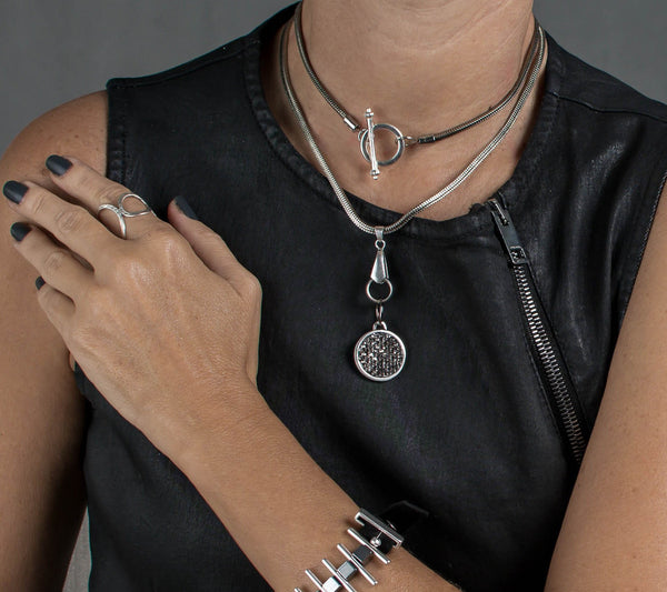 Classy necklace with silver snake chain and sparkling Austrian crystal stones pendant for all occasions, A minimal edgy necklace
