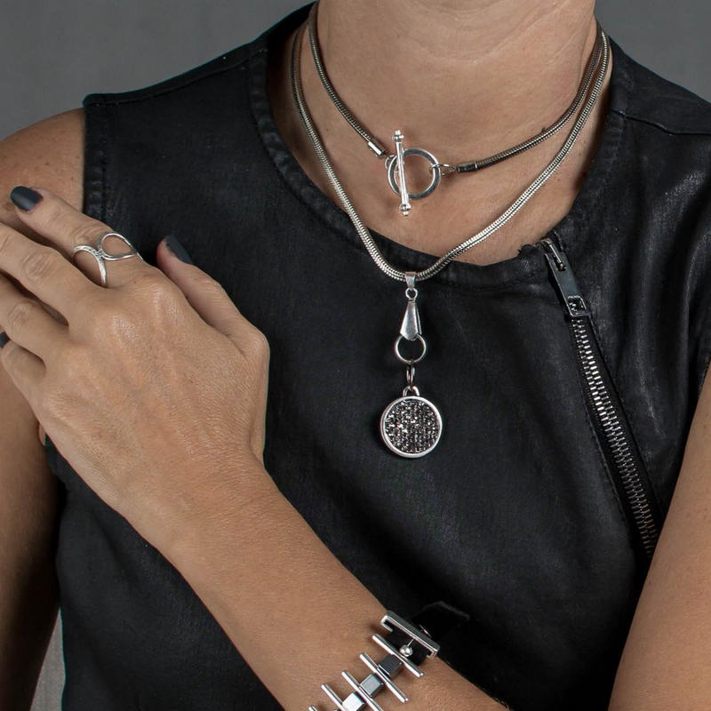 Classy necklace with silver snake chain and sparkling Austrian crystal stones pendant for all occasions, A minimal edgy necklace