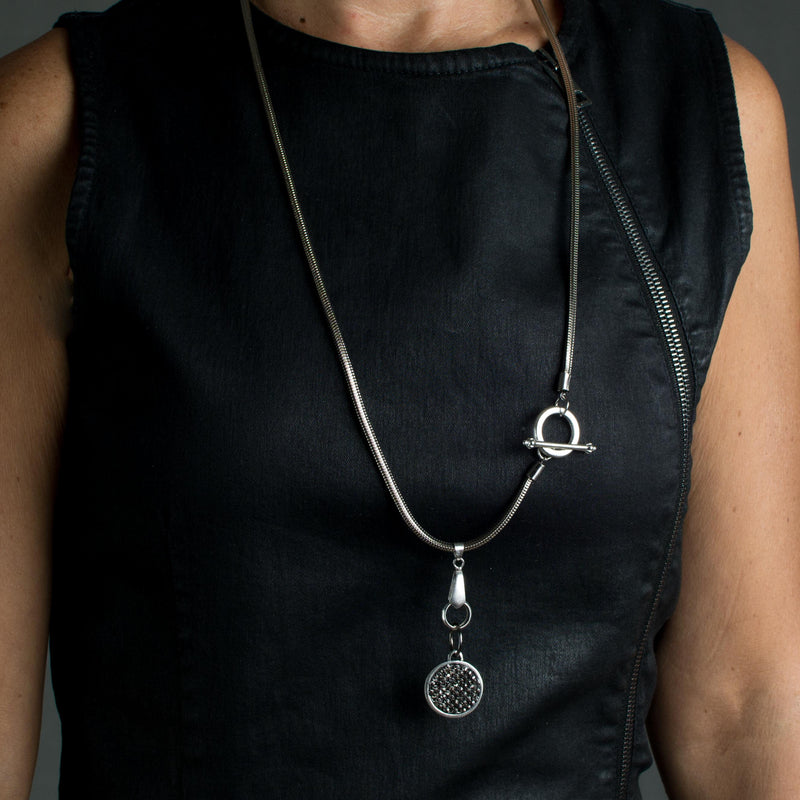 Classy necklace with silver snake chain and sparkling Austrian crystal stones pendant for all occasions, A minimal edgy necklace