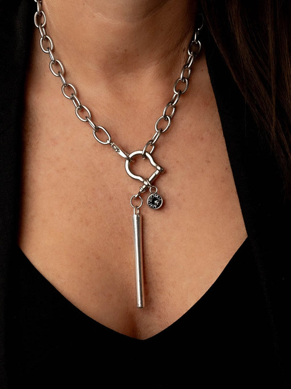 Austrian crystal and shackle Pendant Necklace, Rock style silver necklace