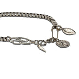 Silver safety pin box chain necklace with pendants, Rock style chunky choker and charms