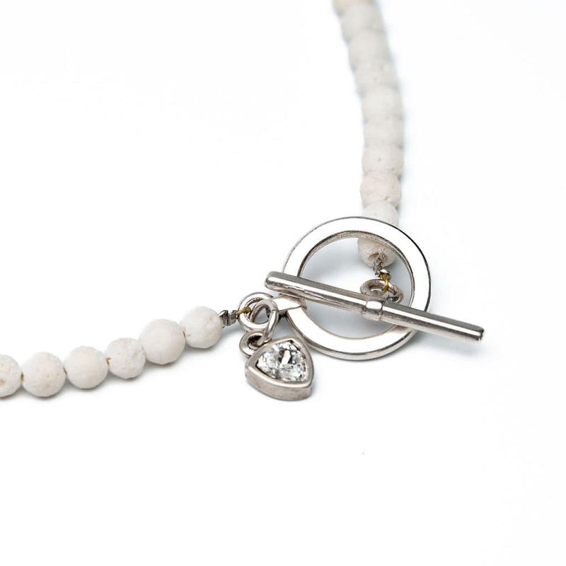 White and silver necklaces and bracelet set, Lava and Crystal stones set, Simple Luxury, Edgy Chic, Classy statement pieces