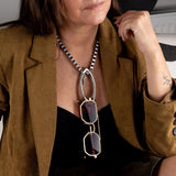 Rock style sunglasses holder with box chain and carabiner, Fashionable eyeglasses necklace, Edgy choker, perfect gift