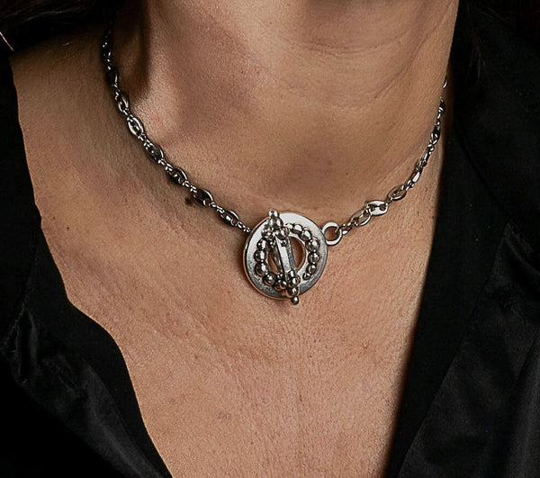 Unique toggle clasp necklace, stainless steel anchor choker
