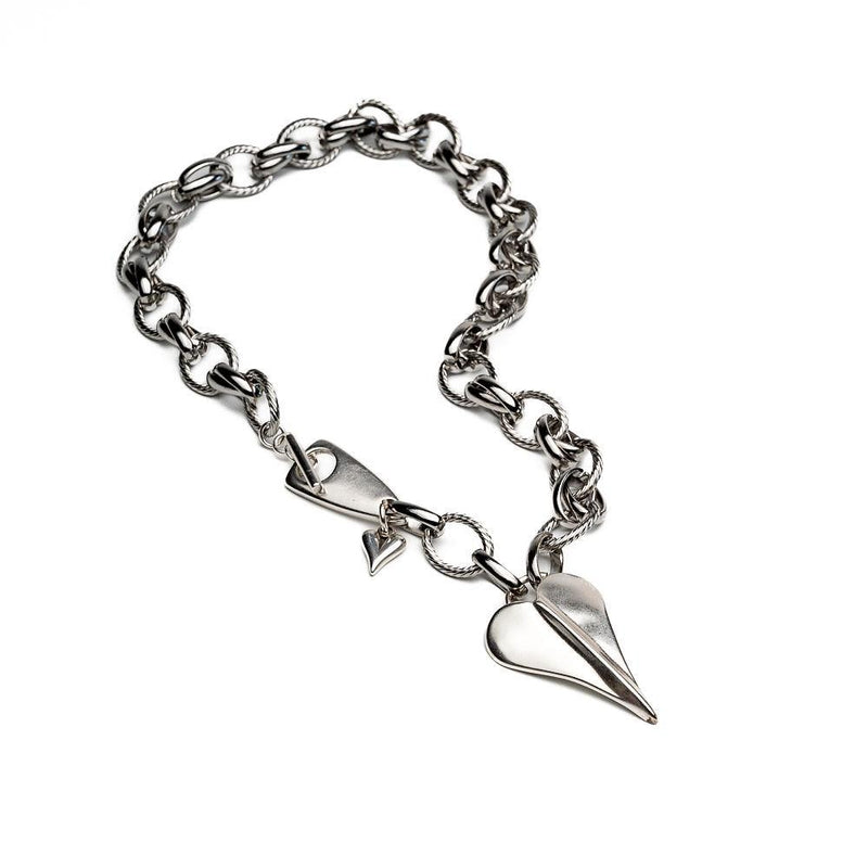 Luxury Love Set: Large Heart Pendant Necklace and bracelet with stainless steel chain, Statement chunky heart choker and bracelet, Gift idea