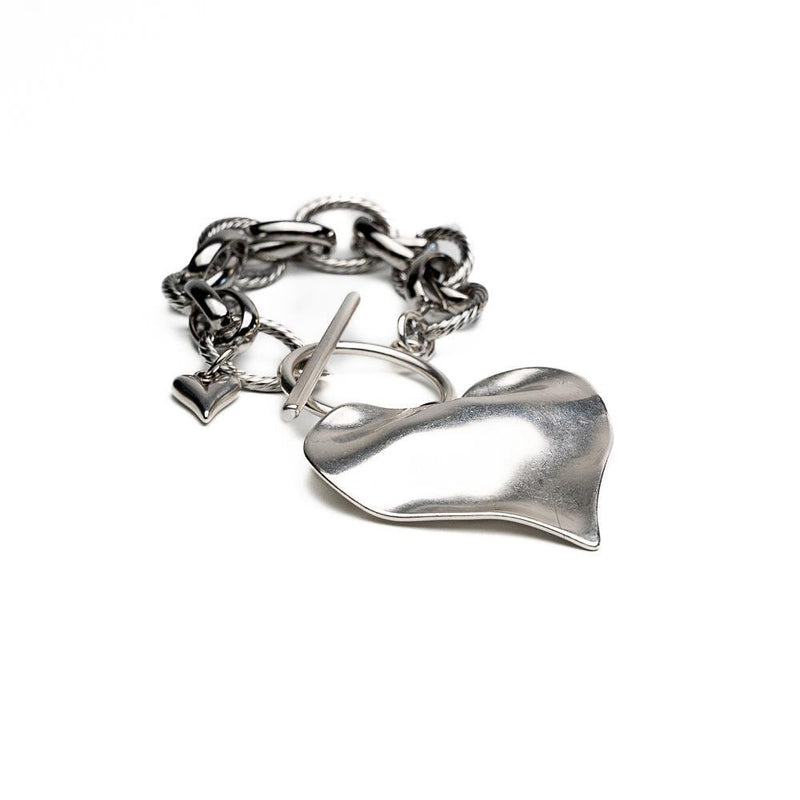 Luxury Love Set: Large Heart Pendant Necklace and bracelet with stainless steel chain, Statement chunky heart choker and bracelet, Gift idea