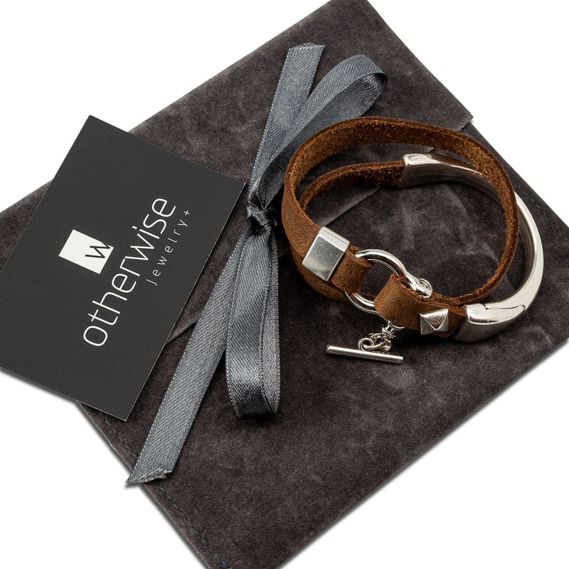 Leather and metal wrap bracelet, Casual rock style bracelet