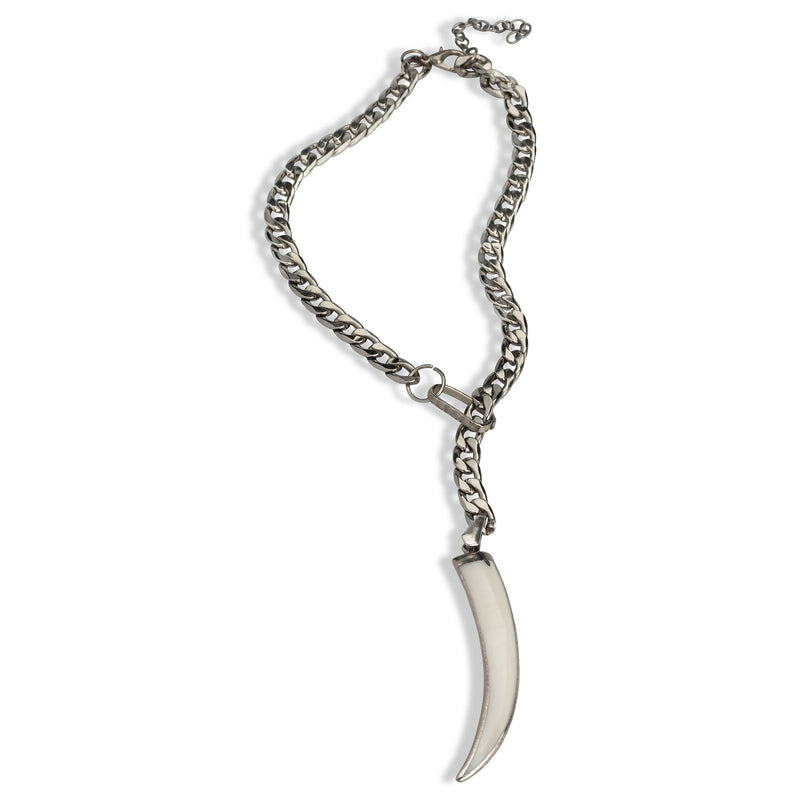 Shell Pearl tooth choker necklace, edgy chic chain necklace