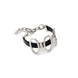 Unique unode50 style bracelet, Standout black leather and oval metal elements cuff for your every day look.