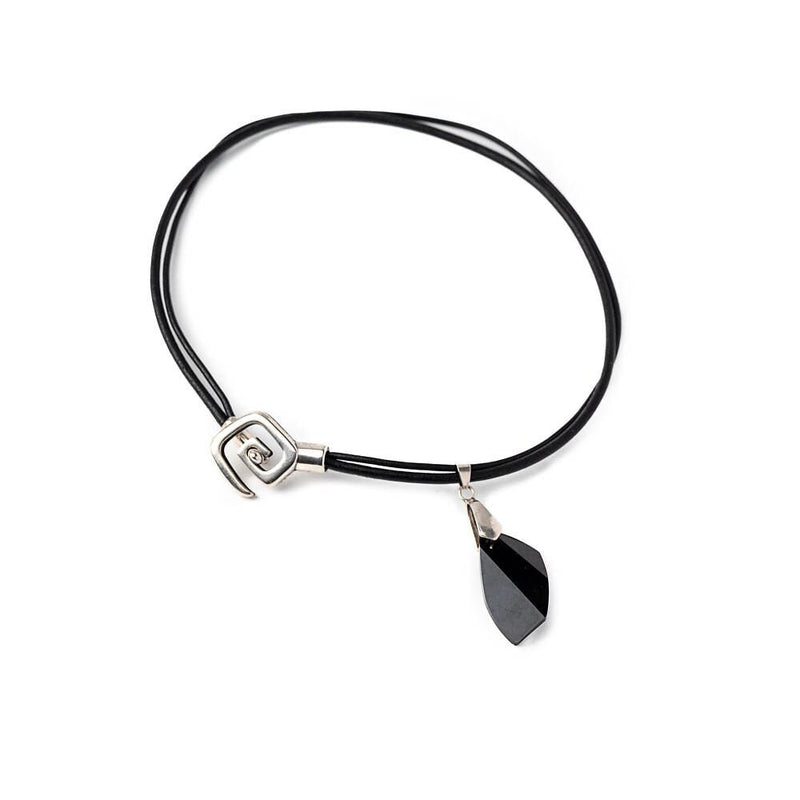 Elegant leather necklace with Austrian crystal pendant, Classy black choker