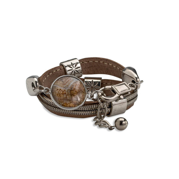 Precious stone leather wrap bracelet