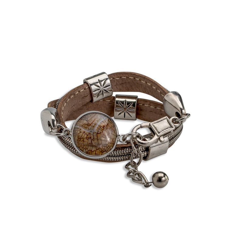 Precious stone leather wrap bracelet