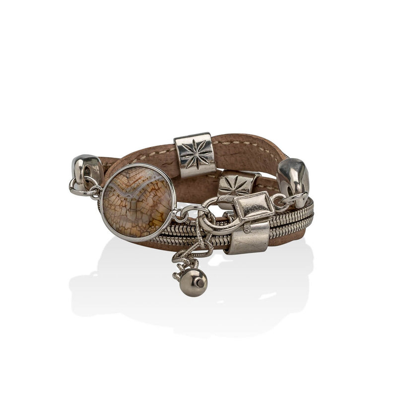 Precious stone leather wrap bracelet