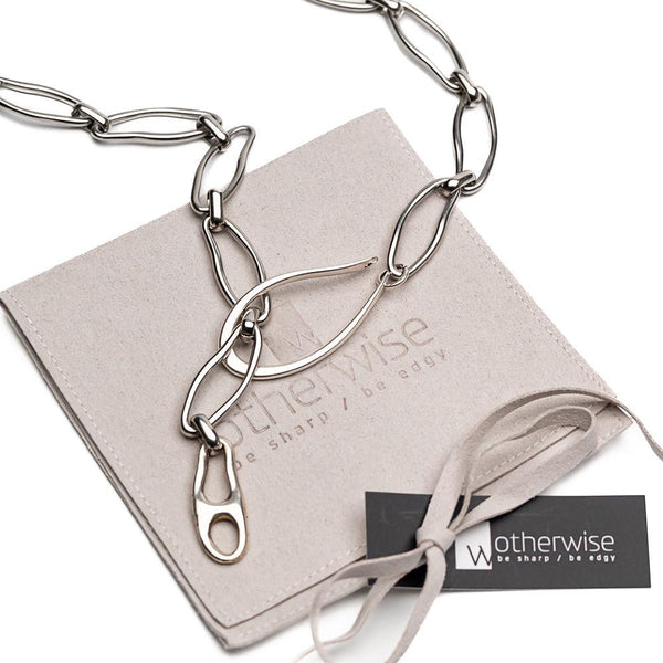 Unode50 style bracelet and necklace Set, Irregular unique chains designed to make a statement, Silver boho set, Unique high quality gift!