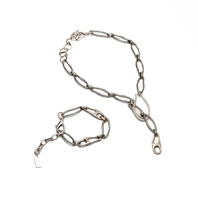 Unode50 style bracelet and necklace Set, Irregular unique chains designed to make a statement, Silver boho set, Unique high quality gift!