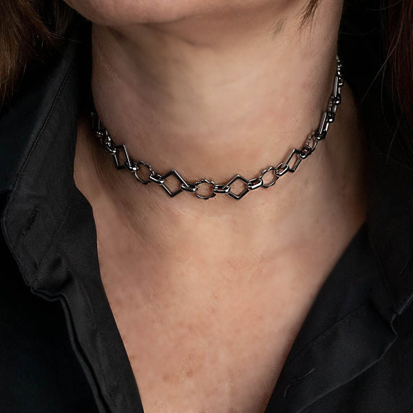 Edgy chic stainless steel choker, silver link chain necklace, adjustable length!