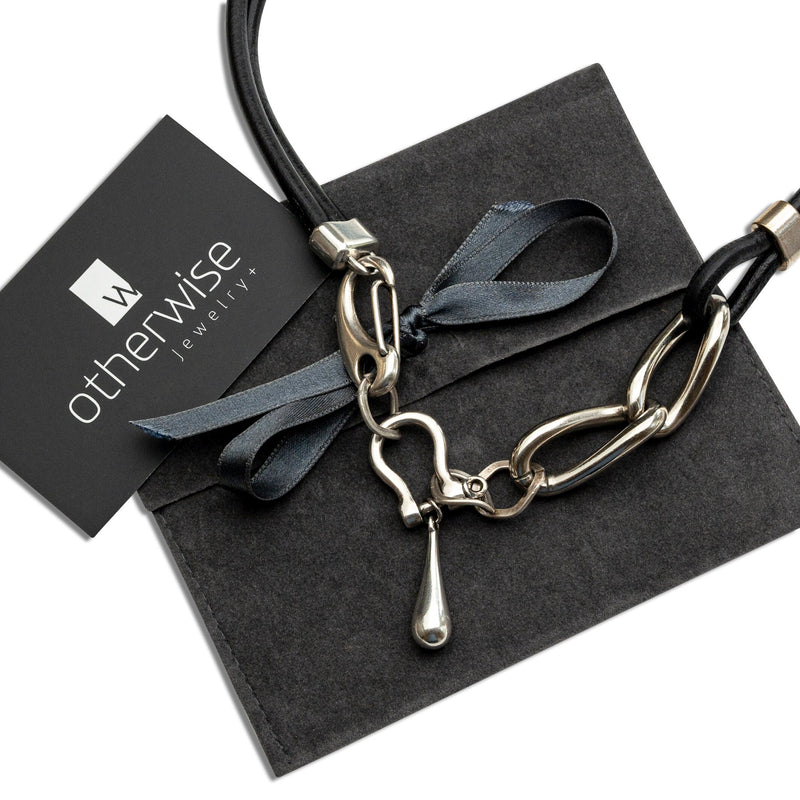 Bold leather and chain collar necklace