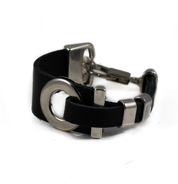 Chunky metal leather bracelet, Rock style bracelet, Statement Bracelet, Handmade Bracelet, Strong Bracelet, Unique Jewelry, zamak metal