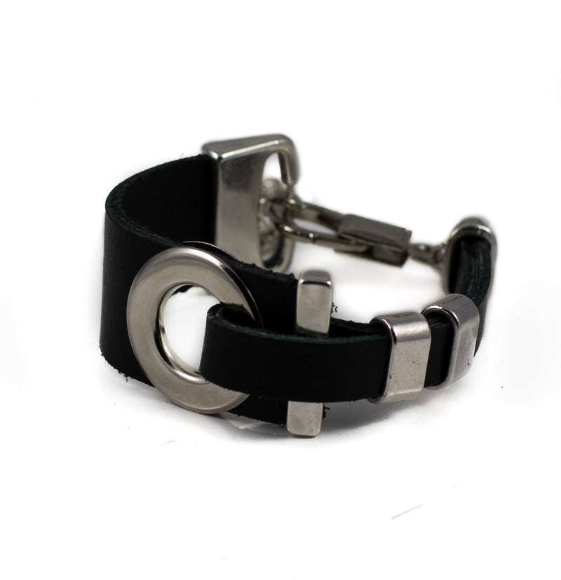 Chunky metal leather bracelet, Rock style bracelet, Statement Bracelet, Handmade Bracelet, Strong Bracelet, Unique Jewelry, zamak metal