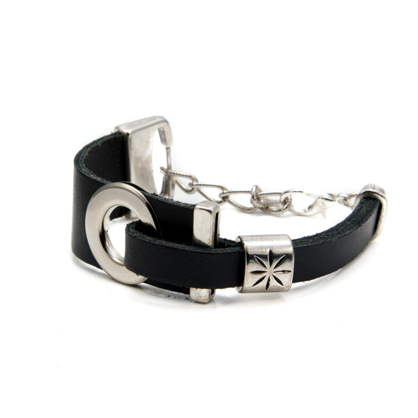 Chunky metal leather bracelet, Rock style bracelet, Statement Bracelet, Handmade Bracelet, Strong Bracelet, Unique Jewelry, zamak metal