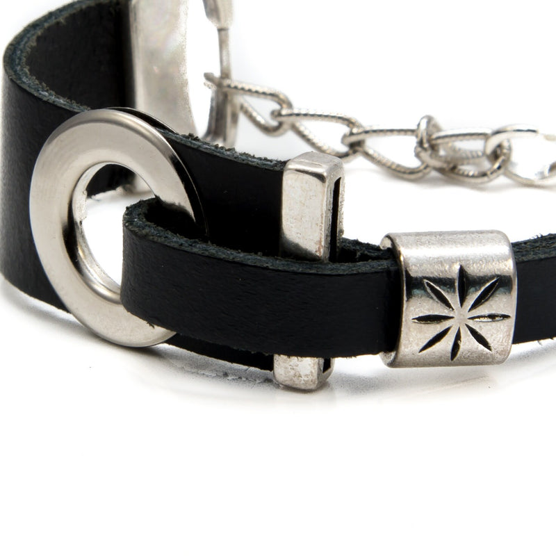 Chunky metal leather bracelet, Rock style bracelet, Statement Bracelet, Handmade Bracelet, Strong Bracelet, Unique Jewelry, zamak metal