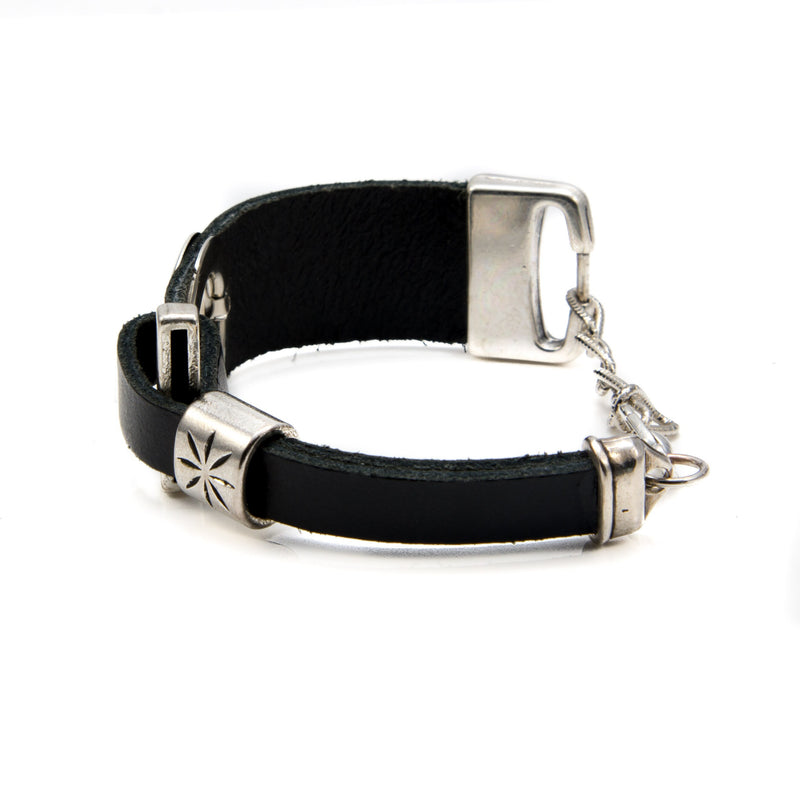 Chunky metal leather bracelet, Rock style bracelet, Statement Bracelet, Handmade Bracelet, Strong Bracelet, Unique Jewelry, zamak metal