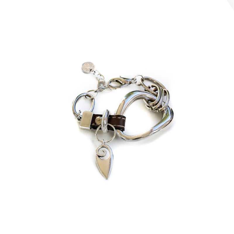 Standout metal and leather bracelet, rock style bracelet, unique irregular silver bracelet, unode50 style cuff