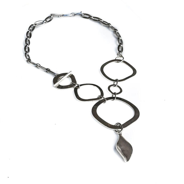 Edgy chic necklace and bracelet set, unique silver curb bracelet, stainless steel chain, classy bold abstract set, standout statement set