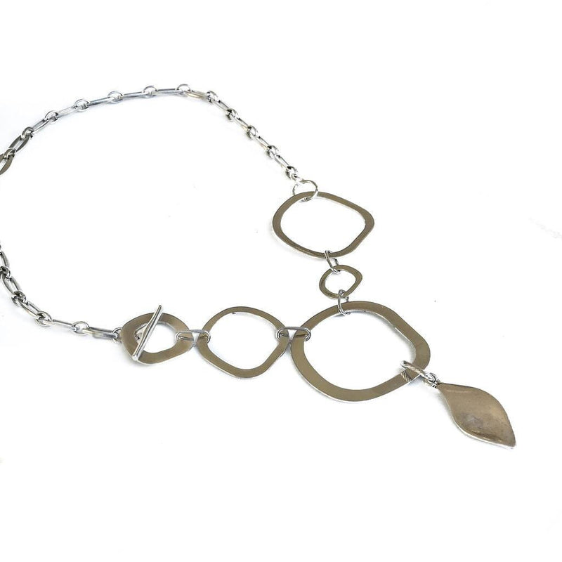 Edgy chic necklace and bracelet set, unique silver curb bracelet, stainless steel chain, classy bold abstract set, standout statement set