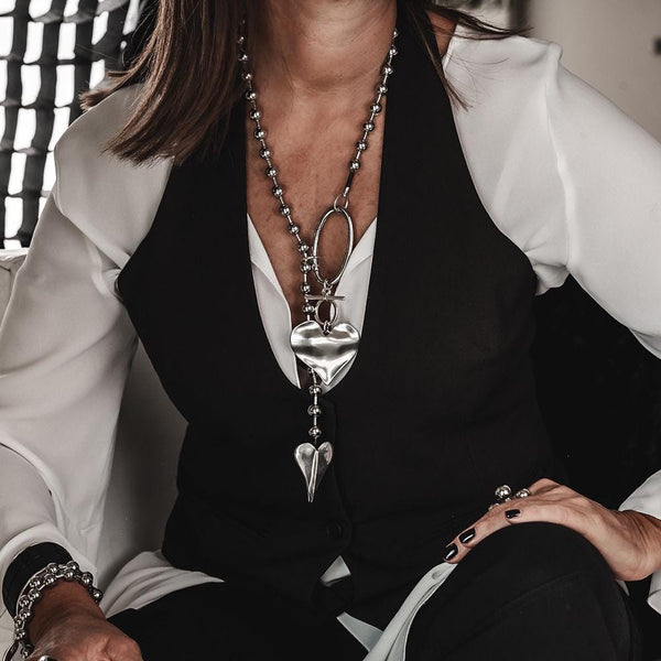 Long chunky hearts necklace with ball chain, High quality punk rock necklace,  Edgy statement jewelry for unique gift, romance love gift
