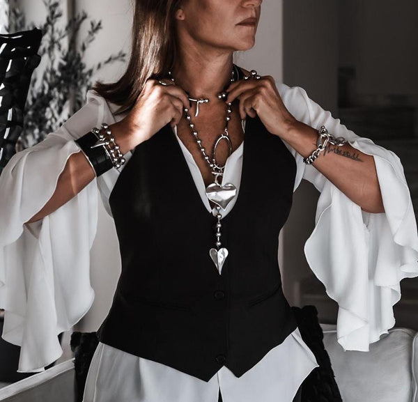 Long chunky hearts necklace with ball chain, High quality punk rock necklace,  Edgy statement jewelry for unique gift, romance love gift