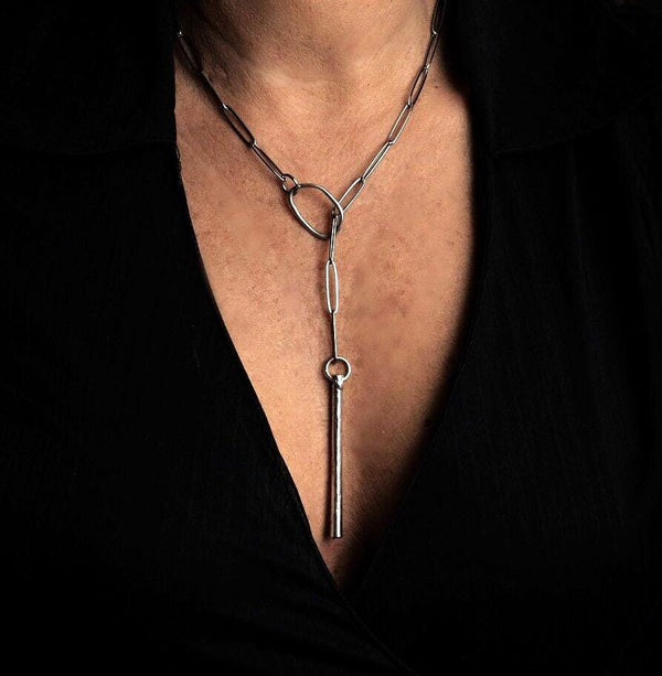 The Bar-Minimalist Stainless Steel Chain Necklace, Paperclip chain necklace, elongated silver link chain necklace
