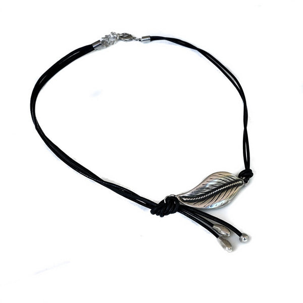 Unode50 style silver leaf necklace, bracelet and ring set, Chunky leaf-shaped jewels