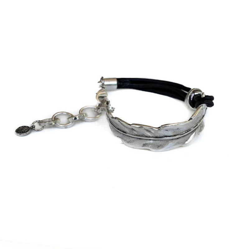 Unode50 style silver leaf necklace, bracelet and ring set, Chunky leaf-shaped jewels